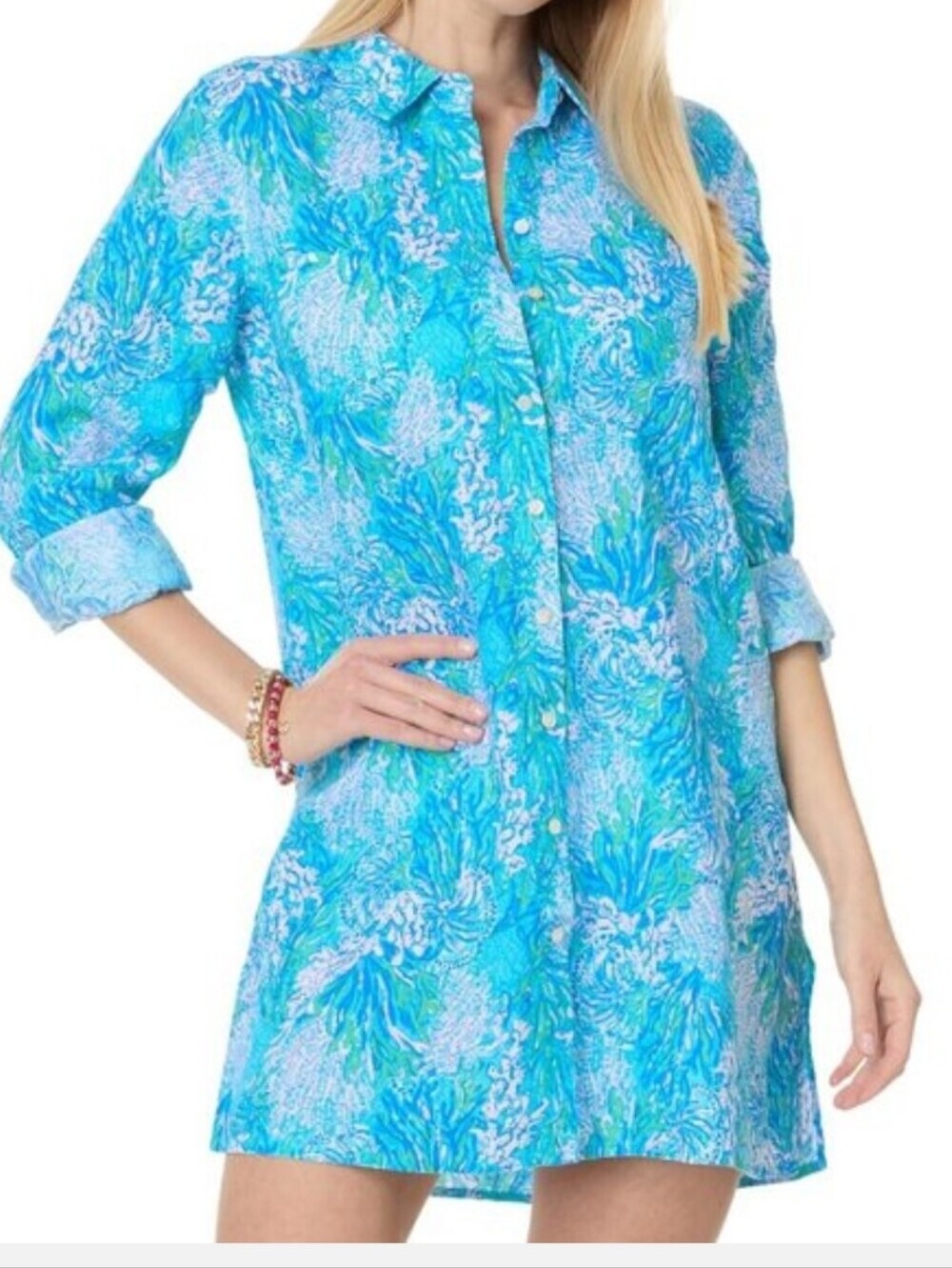 Lilly Pulitzer Sea View Linen Shirt Dress NEW